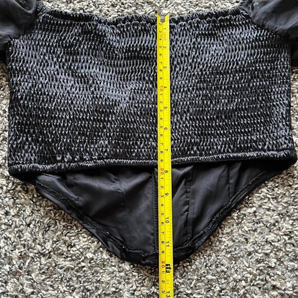 Black Corset Top Large Off the Shoulder Lace Trim Puffy Balloon Sleeve Whimsigot - Picture 6 of 7